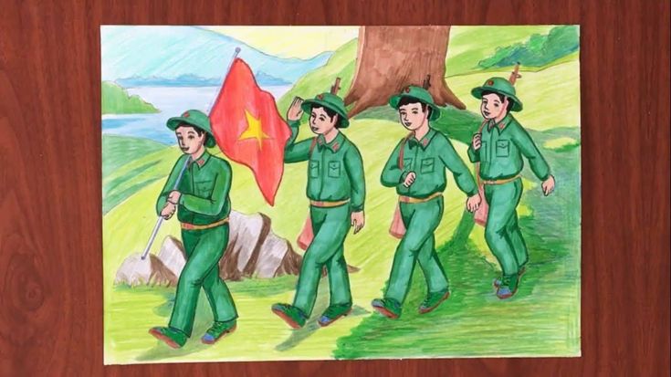 Ảnh hoạt hình chú bộ đội hành quân Tranh vẽ chú bộ đội đẹp trai cute 6