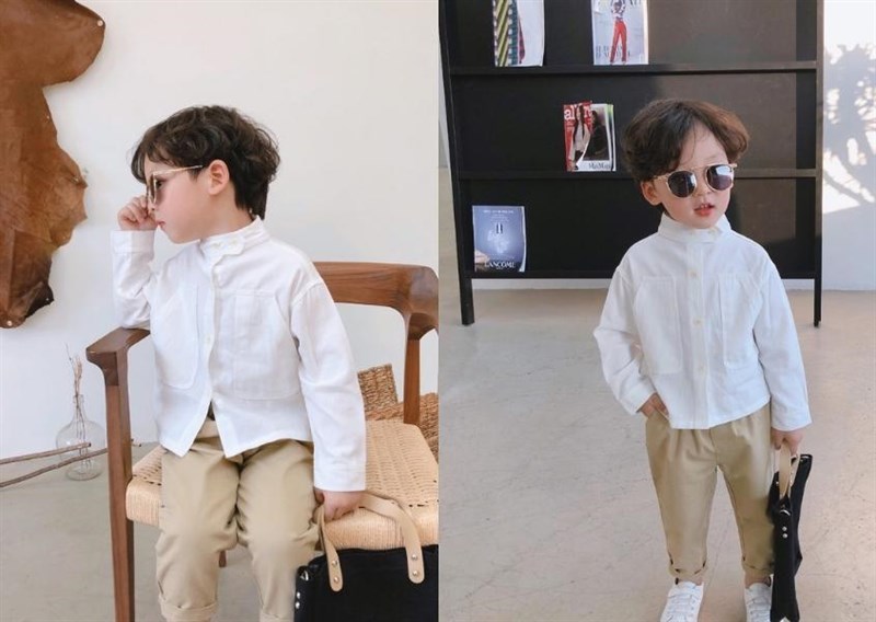 Bé trai mặc áo sơ mi trắng nhí nhảnh Ảnh trai mặc áo sơ mi trắng đáng yêu 9