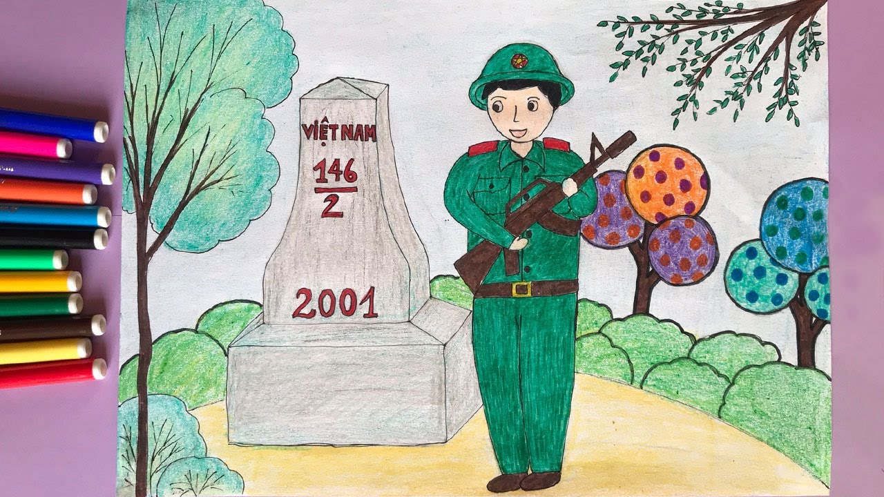 Tranh chũ bộ đội bảo vệ đất nước Tranh vẽ chú bộ đội đẹp trai cute 9