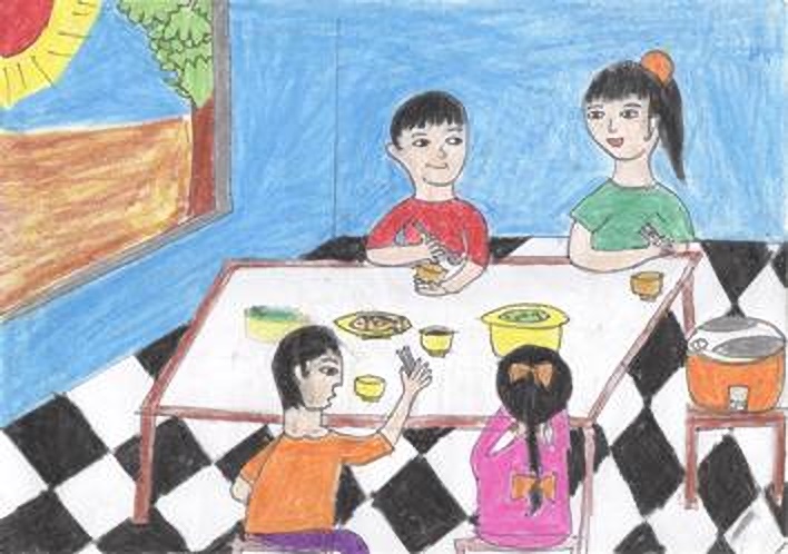 tranh-ve-bua-com-gia-dinh tranh gia đình