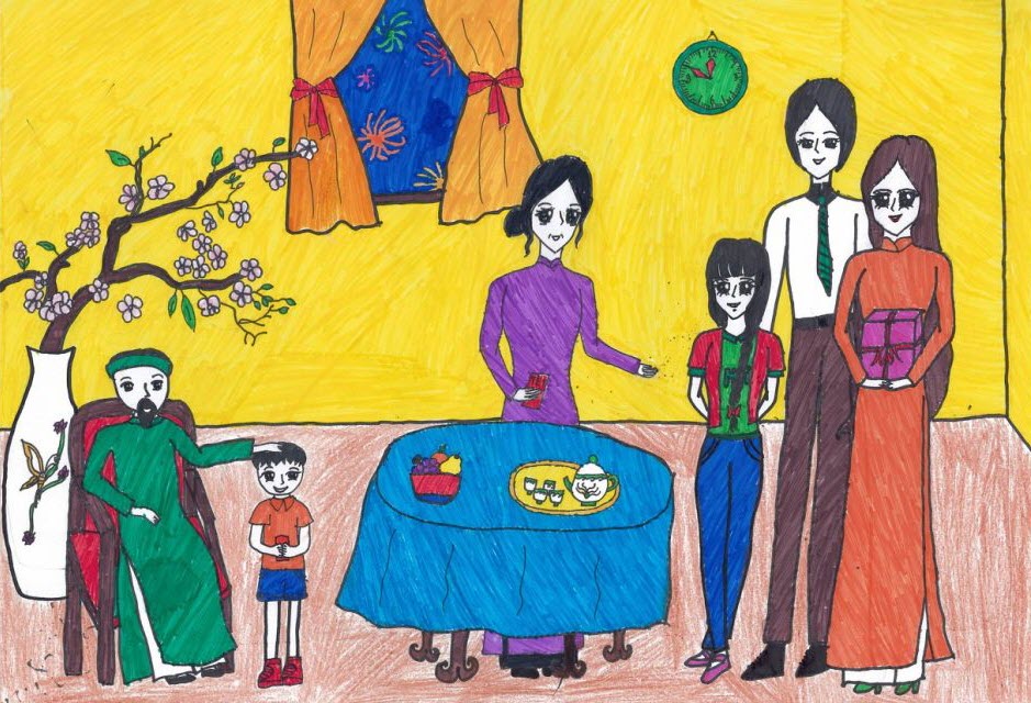 tranh-ve-gia-dinh-ngay-tet Tổng hợp tranh về gia đình