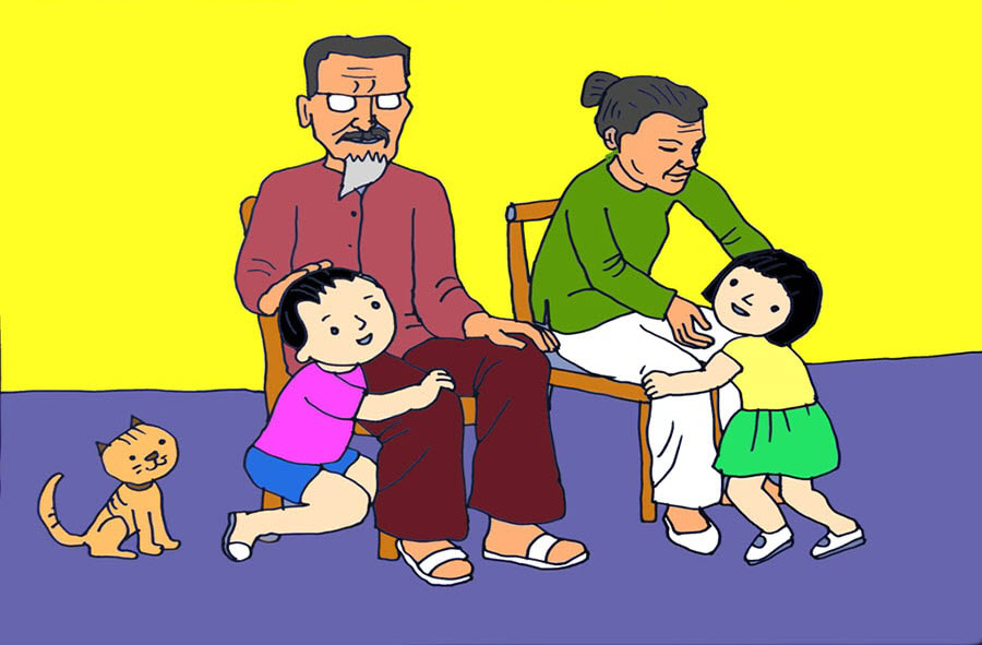 tranh-ve-gia-dinh-ong-ba-va-cac-chau Tổng hợp tranh về gia đình
