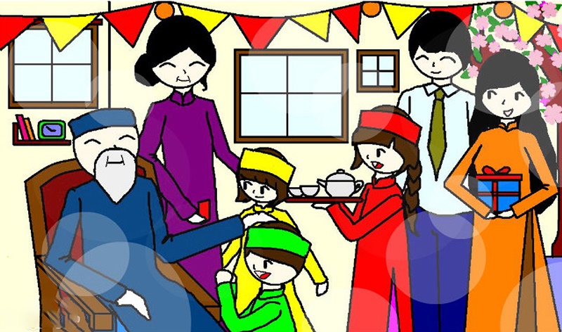tranh-ve-ve-gia-dinh-sum-vay Tổng hợp tranh về gia đình ngày tết