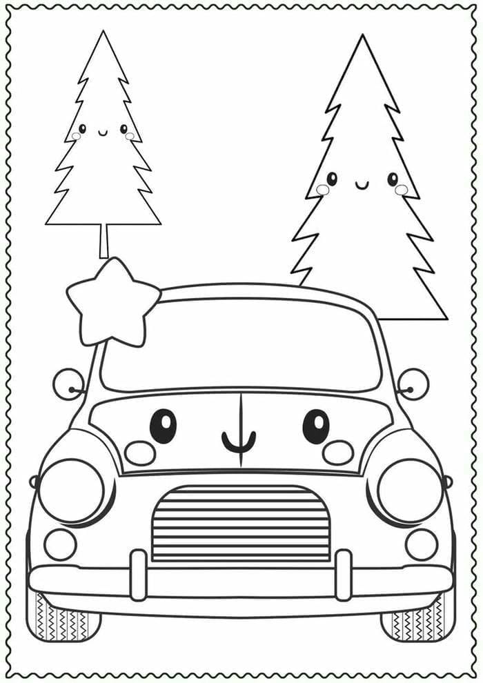 vehicle-coloring-pages-for-kids-transportation-coloring-book-car-coloring-sheets-digital-download-etsy Tranh tô màu ô tô bên cây thông dễ thương