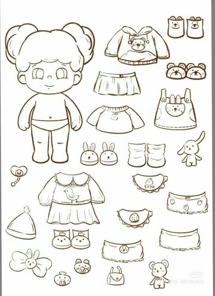 anh-tranh-to-mau-bup-be-chibi-giay-thay-do Ảnh tranh tô màu búp bê chibi giấy thay đồ