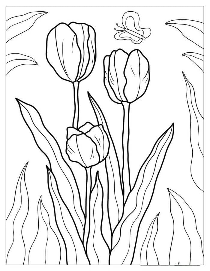 anh-tranh-to-mau-hinh-hoa-tulip-don-gian Ảnh tranh tô màu hình hoa tulip đơn giản