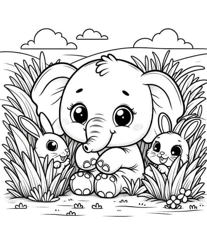 anh-tranh-to-mau-hinh-voi-con-va-tho-nho-dang-yeu Ảnh tranh tô màu hình voi con và thỏ nhỏ đáng yêu