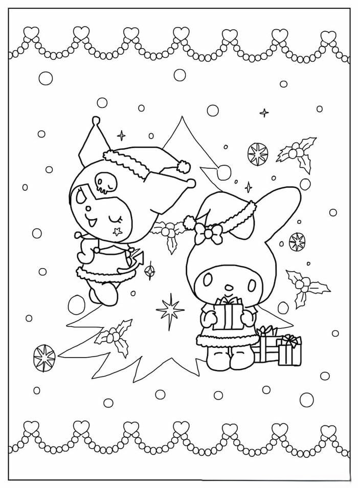 anh-tranh-to-mau-kuromi-va-melody-cung-cay-thong-noel Ảnh tranh tô màu Kuromi và Melody cùng cây thông noel