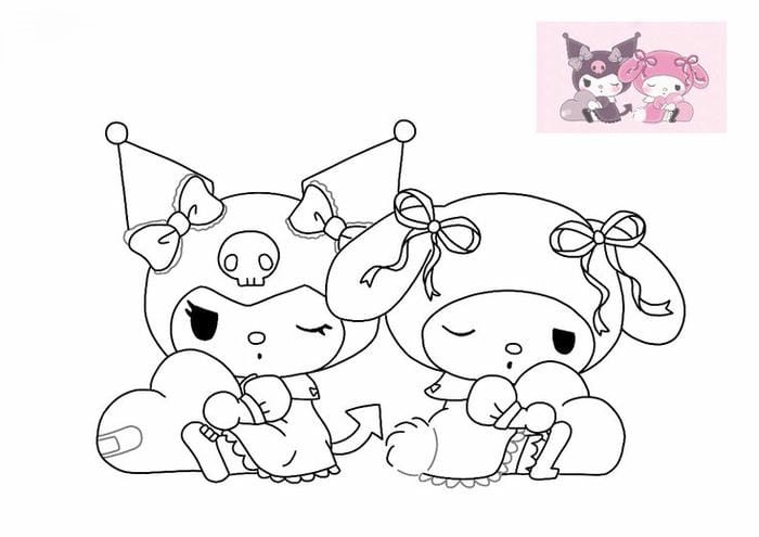 anh-tranh-to-mau-kuromi-va-melody-cute-cho-be Ảnh tranh tô màu Kuromi và Melody cute cho bé