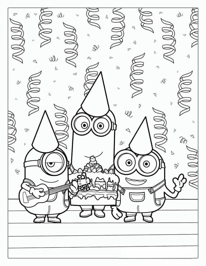 anh-tranh-to-mau-minion-doi-mu-sinh-nhat Ảnh tranh tô màu Minion đội mũ sinh nhật