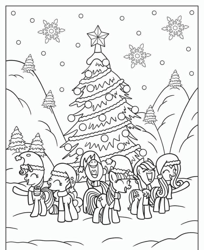 anh-tranh-to-mau-ngua-pony-cung-cay-thong-noel Ảnh tranh tô màu ngựa pony cùng cây thông noel