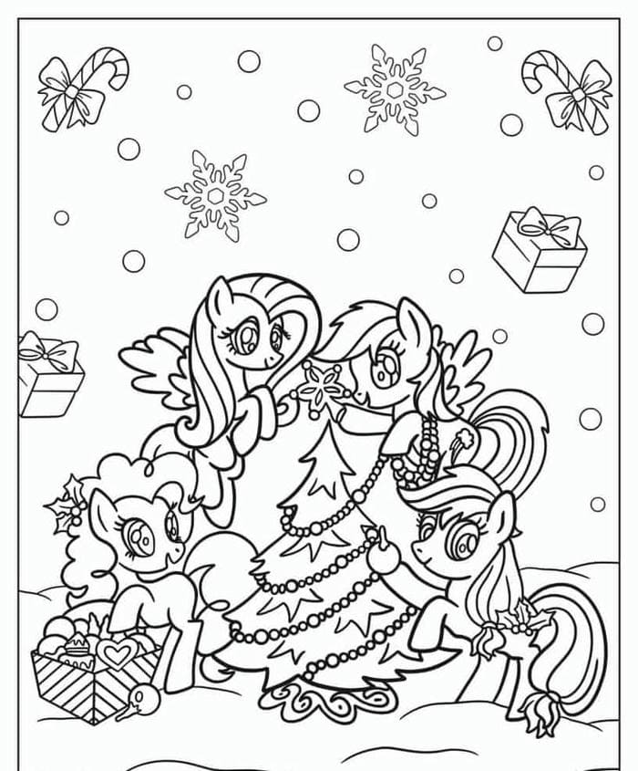 anh-tranh-to-mau-ngua-pony-cung-nhau-trang-tri-cay-thong-noel Ảnh tranh tô màu ngựa pony cùng nhau trang trí cây thông noel