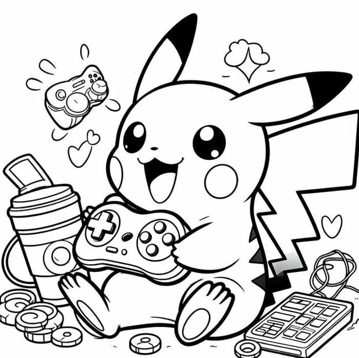 anh-tranh-to-mau-pikachu-choi-game-de-thuong-e1725244587550 Ảnh tranh tô màu Pikachu chơi game dễ thương