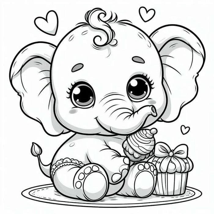 anh-tranh-to-mau-voi-con-cung-banh-cupcake Ảnh tranh tô màu voi con cùng bánh cupcake