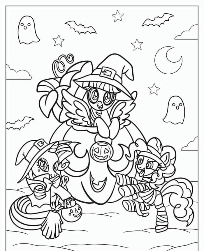 tranh-to-mau-hinh-ngua-pony-hoa-trang-halloween-sieu-dang-yeu-1 Tranh tô màu hình ngựa pony hóa trang Halloween siêu đáng yêu