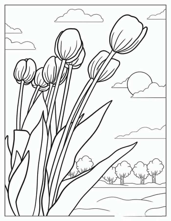tranh-to-mau-hoa-tulip-don-gian Tranh tô màu hoa tulip đơn giản