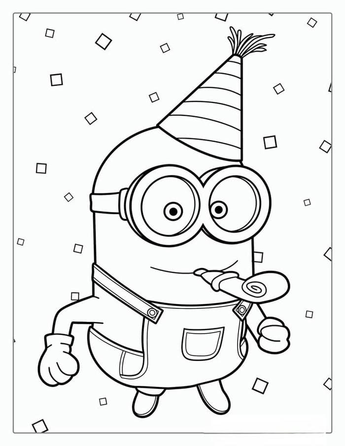 tranh-to-mau-minion-doi-mu-sinh-nhat-sieu-cute Tranh tô màu Minion đội mũ sinh nhật siêu cute