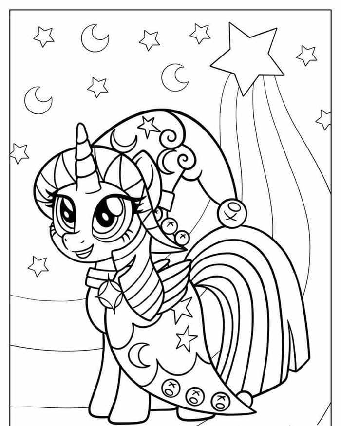 tranh-to-mau-ngua-pony-hoa-trang-halloween Tranh tô màu ngựa pony hóa trang halloween