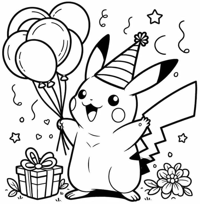 tranh-to-mau-pikachu-doi-mu-sinh-nhat-cute-cho-be-1 Tranh tô màu Pikachu đội mũ sinh nhật cute cho bé