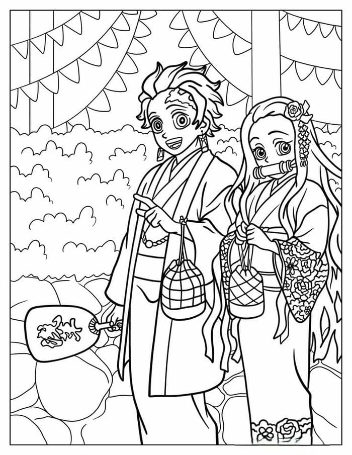 tranh-to-mau-tanjiro-va-nezuko-mac-kimono Tranh tô màu Tanjiro và Nezuko mặc kimono